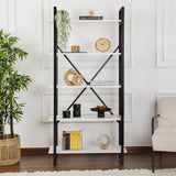 Industrial Bookshelf Ely White Wood Melamine - Black Frame - 180x90 cm 