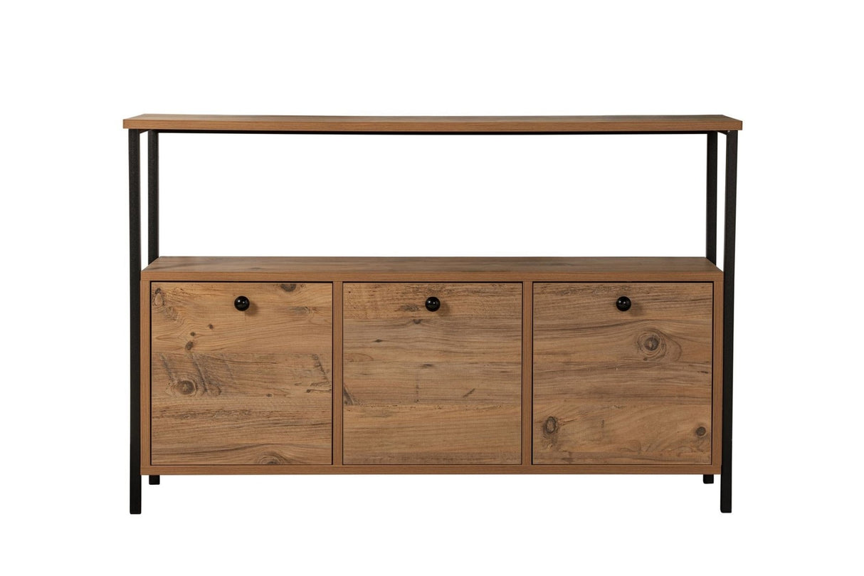 Sideboard Atlantic Pine Saloce - Black Frame - Three Compartments - 120x77 cm 