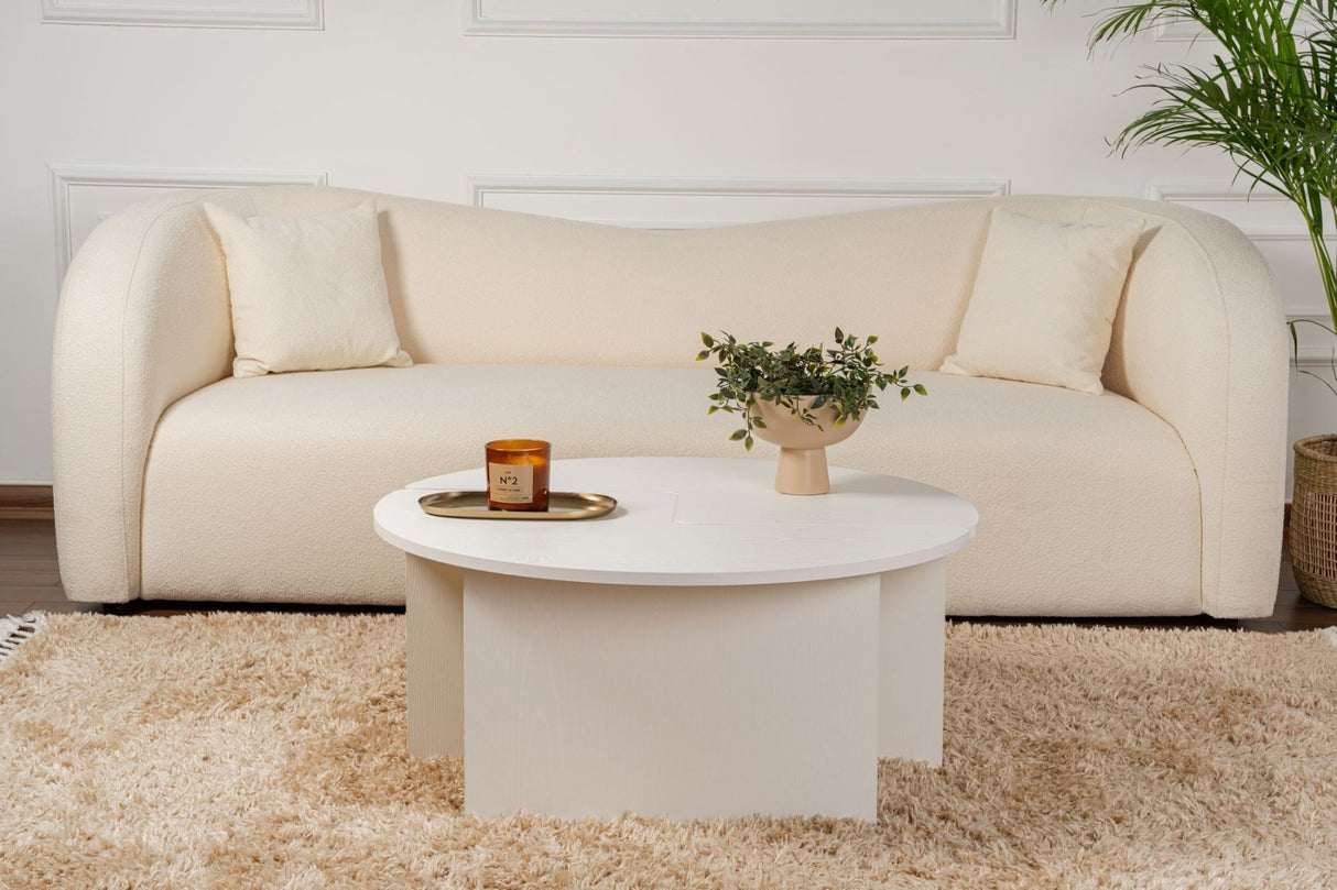 Round Coffee Table Moari Wood Look White Melamine 90 cm 