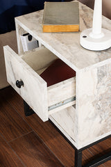 Nightstand White Marble Melamine Pulsar - Black Frame 