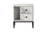 Nightstand White Marble Melamine Pulsar - Black Frame 