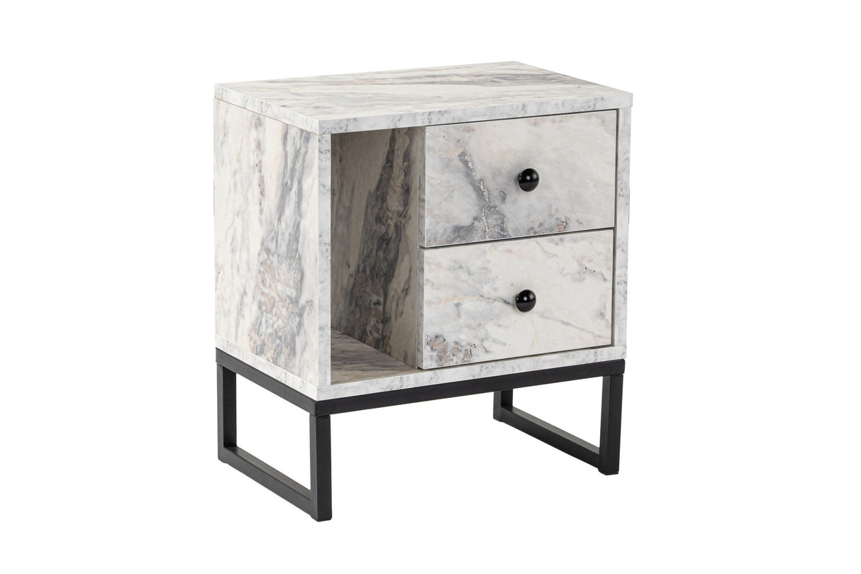 Nightstand White Marble Melamine Pulsar - Black Frame 