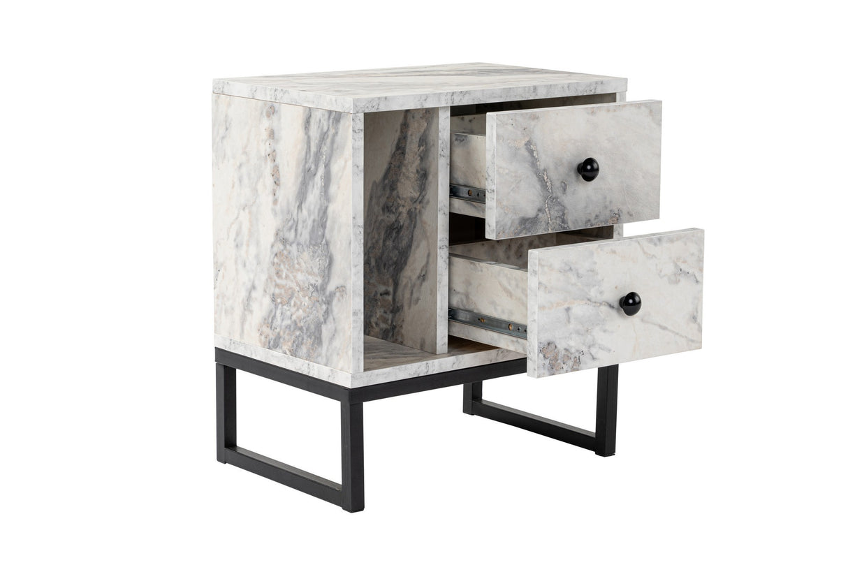 Nightstand White Marble Melamine Pulsar - Black Frame 