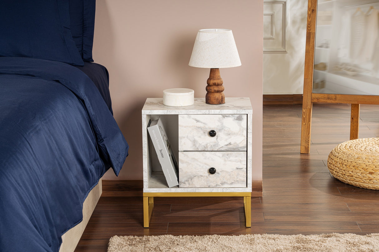 Nightstand Marble Melamine Golden Frame Pulsar 