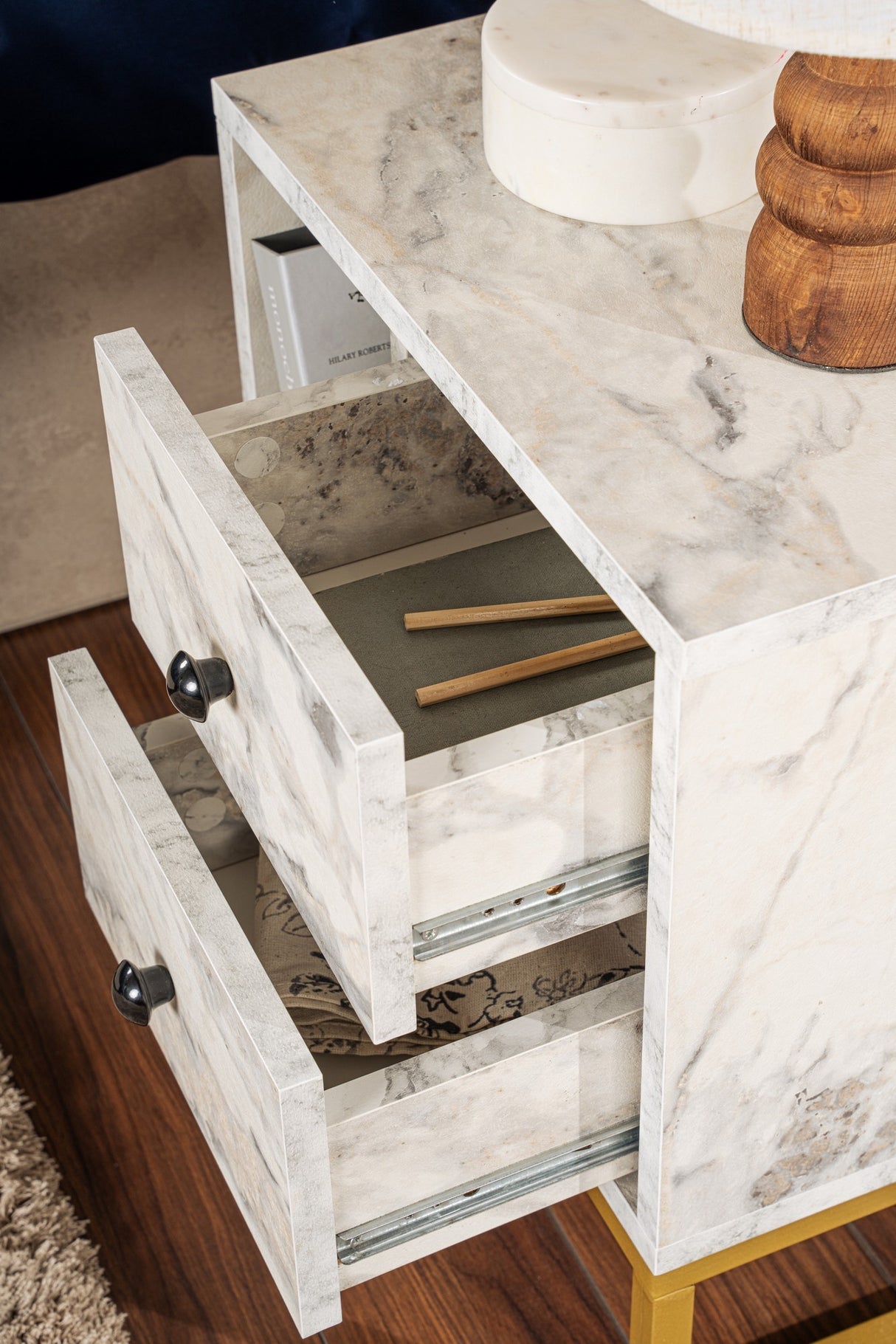 Nightstand Marble Melamine Golden Frame Pulsar 