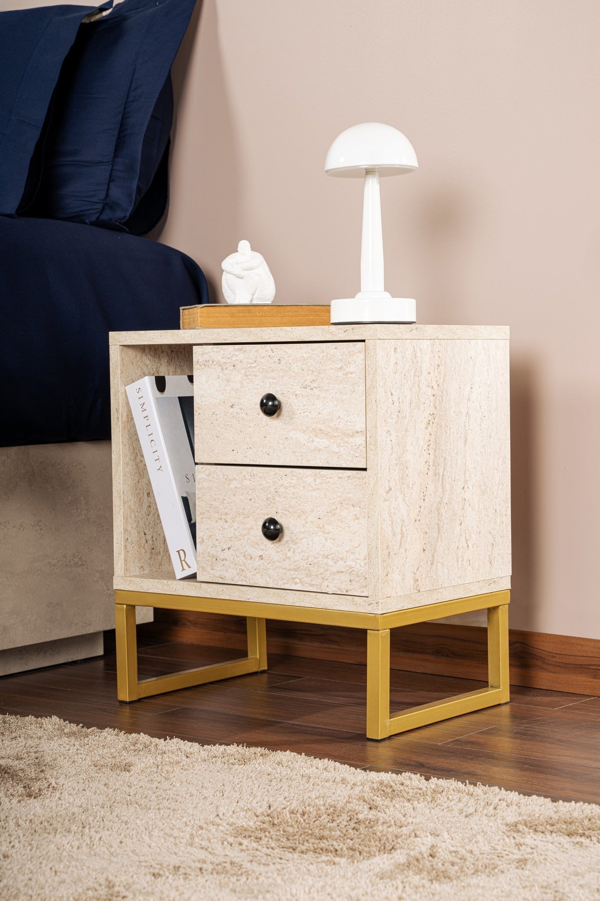 Nightstand Beige Melamine Pulsar - Golden Frame 