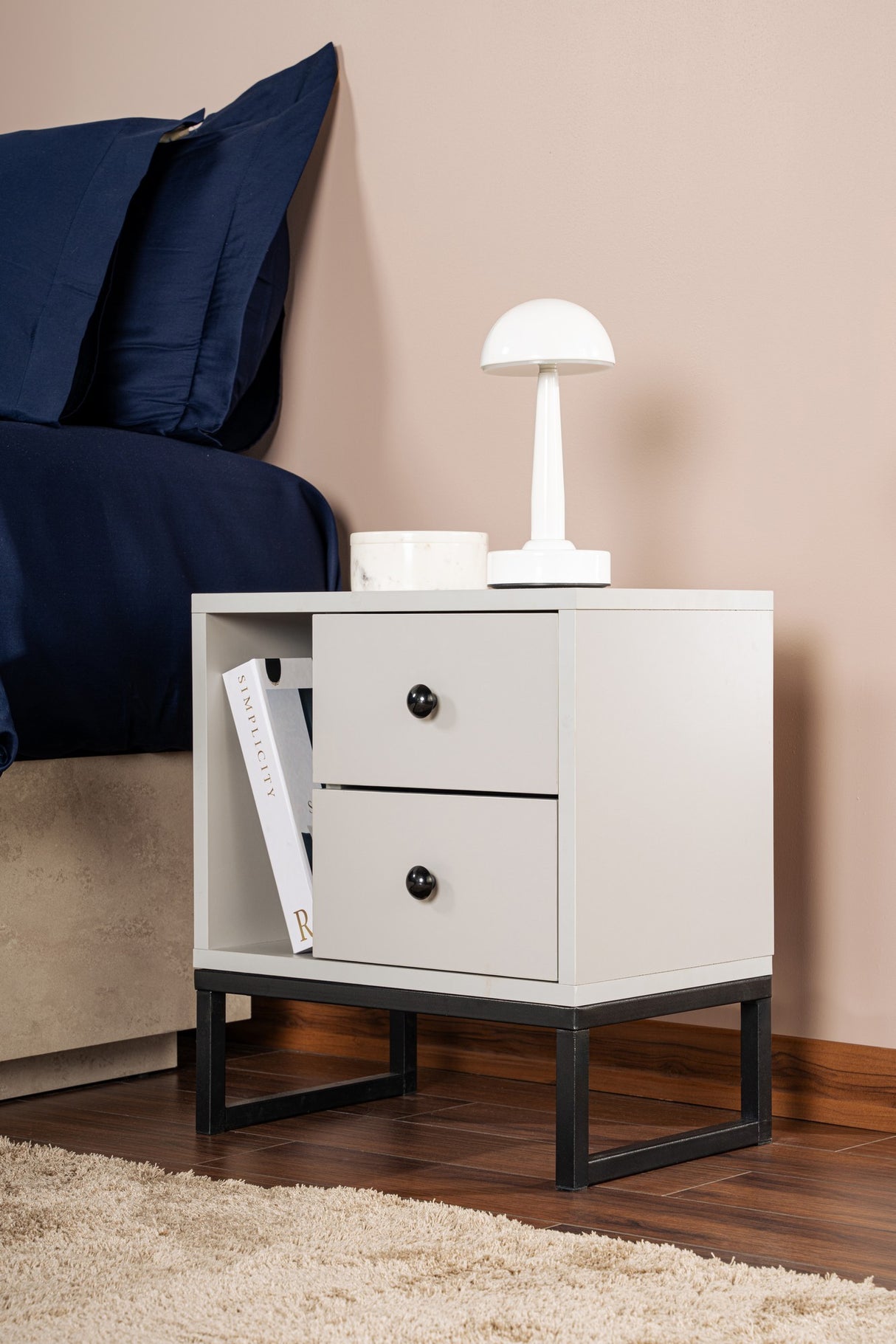 Nightstand Gray Melamine Pulsar - Black Frame 