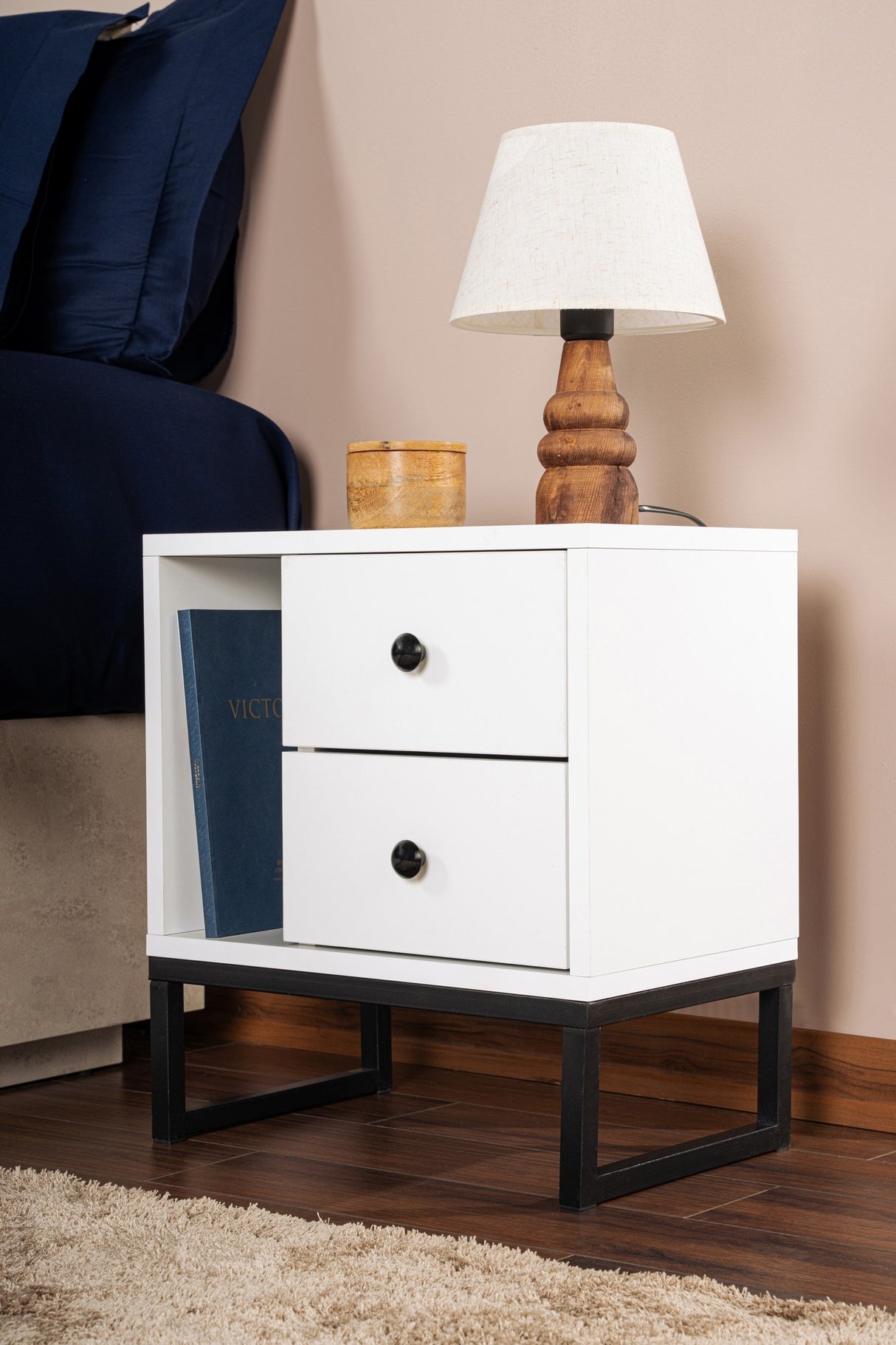 Nightstand White Melamine Pulsar - Black Frame 