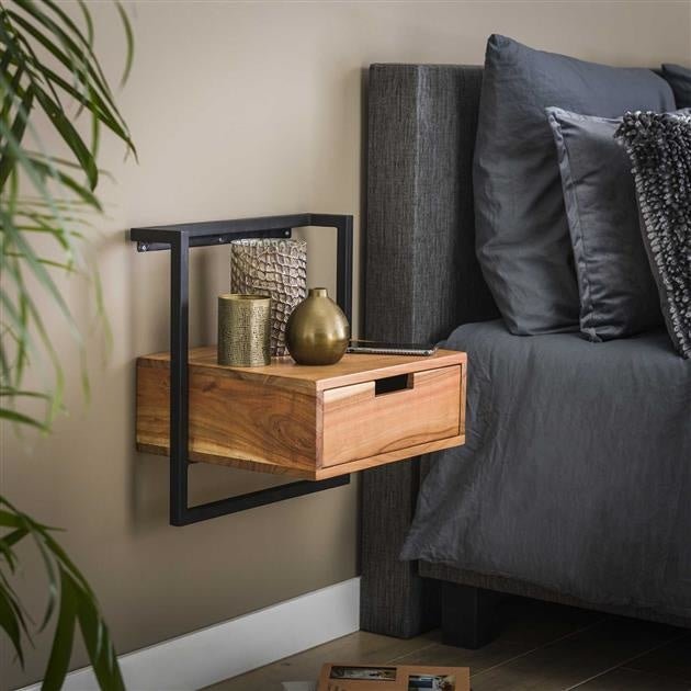 Bedside table Naomi DH Interior Acacia LxWxH 49x47x20 Acacia wood Atmospheric photo diagonal front view