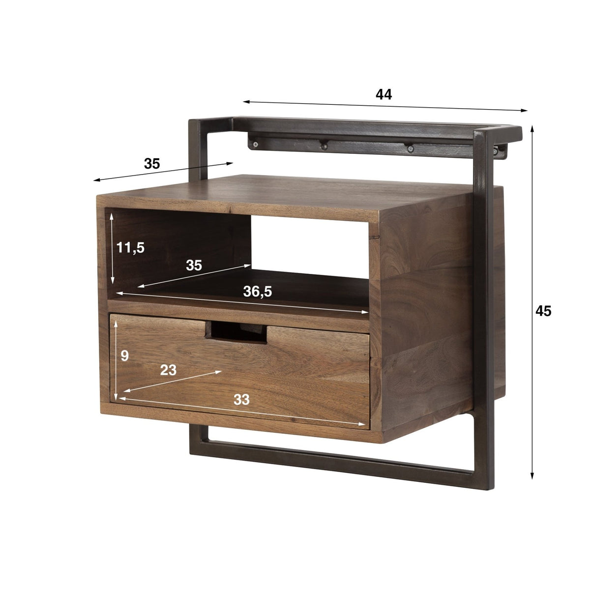 Nightstand Solace 1-drawer solid acacia drift brown 