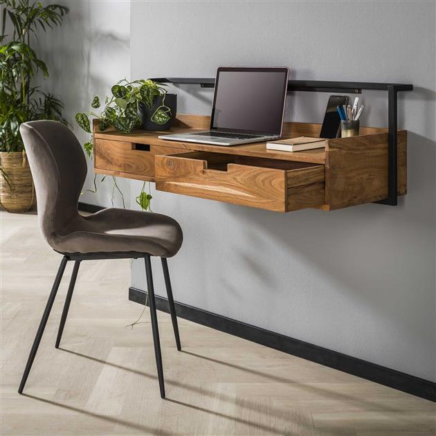 Floating Industrial Desk Naomi Acacia Wood 2 drawers 120x38x37 cm 