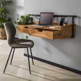 Floating Industrial Desk Naomi Acacia Wood 2 drawers 120x38x37 cm 