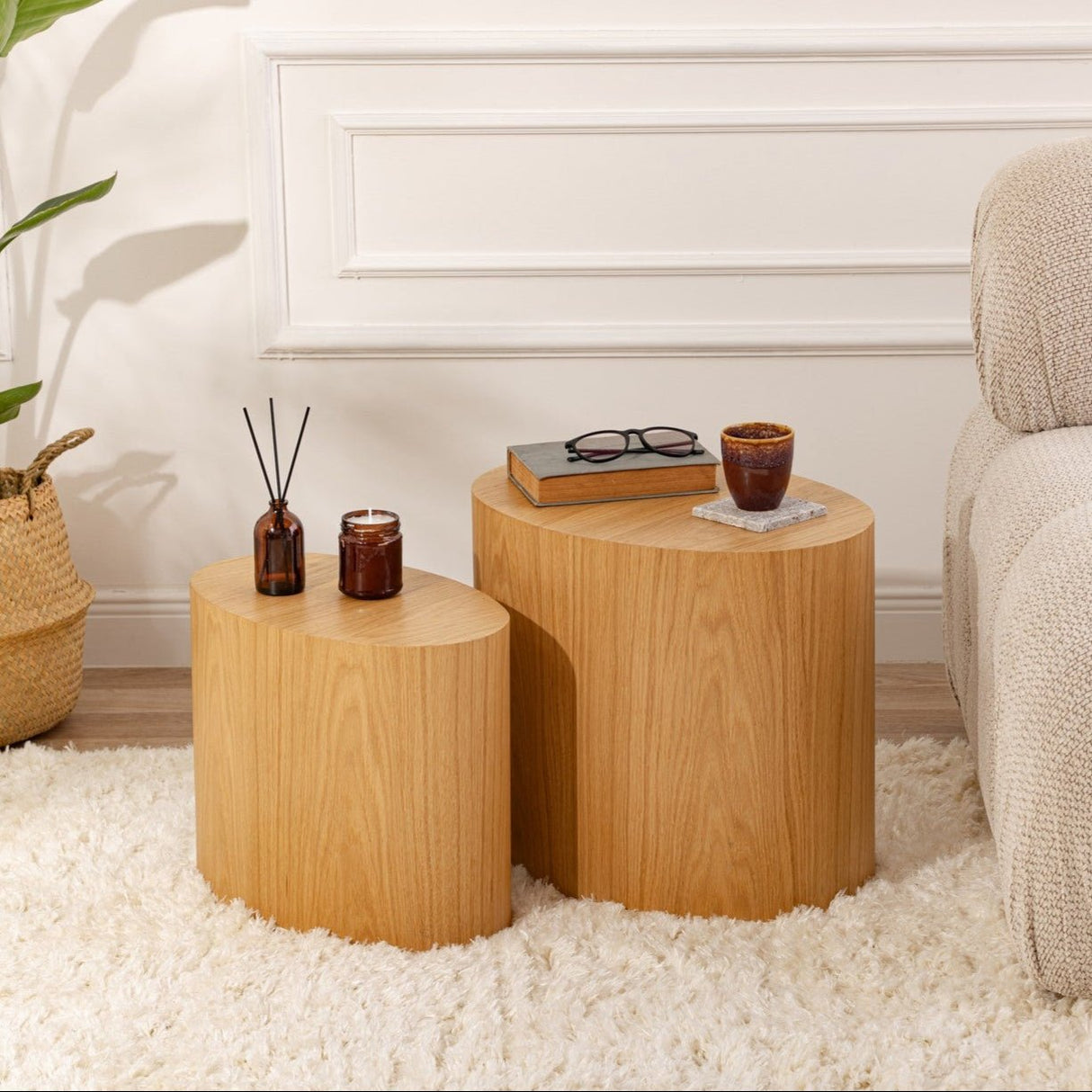 Coffee Table Set of 2 Ileps Oak Wood Look - 34x40 / 25x33 cm 