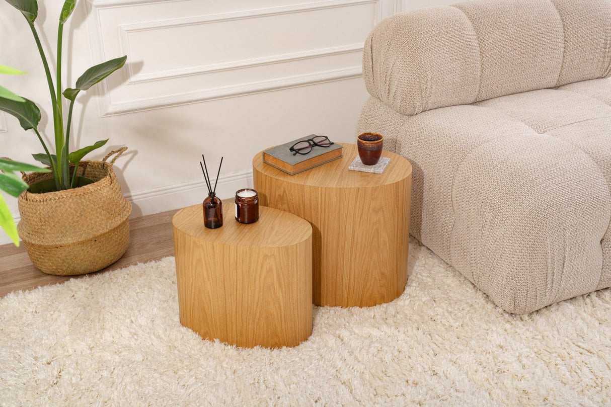 Coffee Table Set of 2 Ileps Oak Wood Look - 34x40 / 25x33 cm 