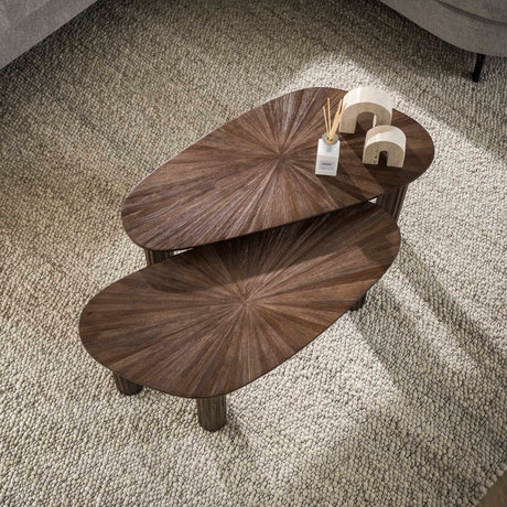 Coffee table set of 2 Myla Organic Teak Wood Brown 