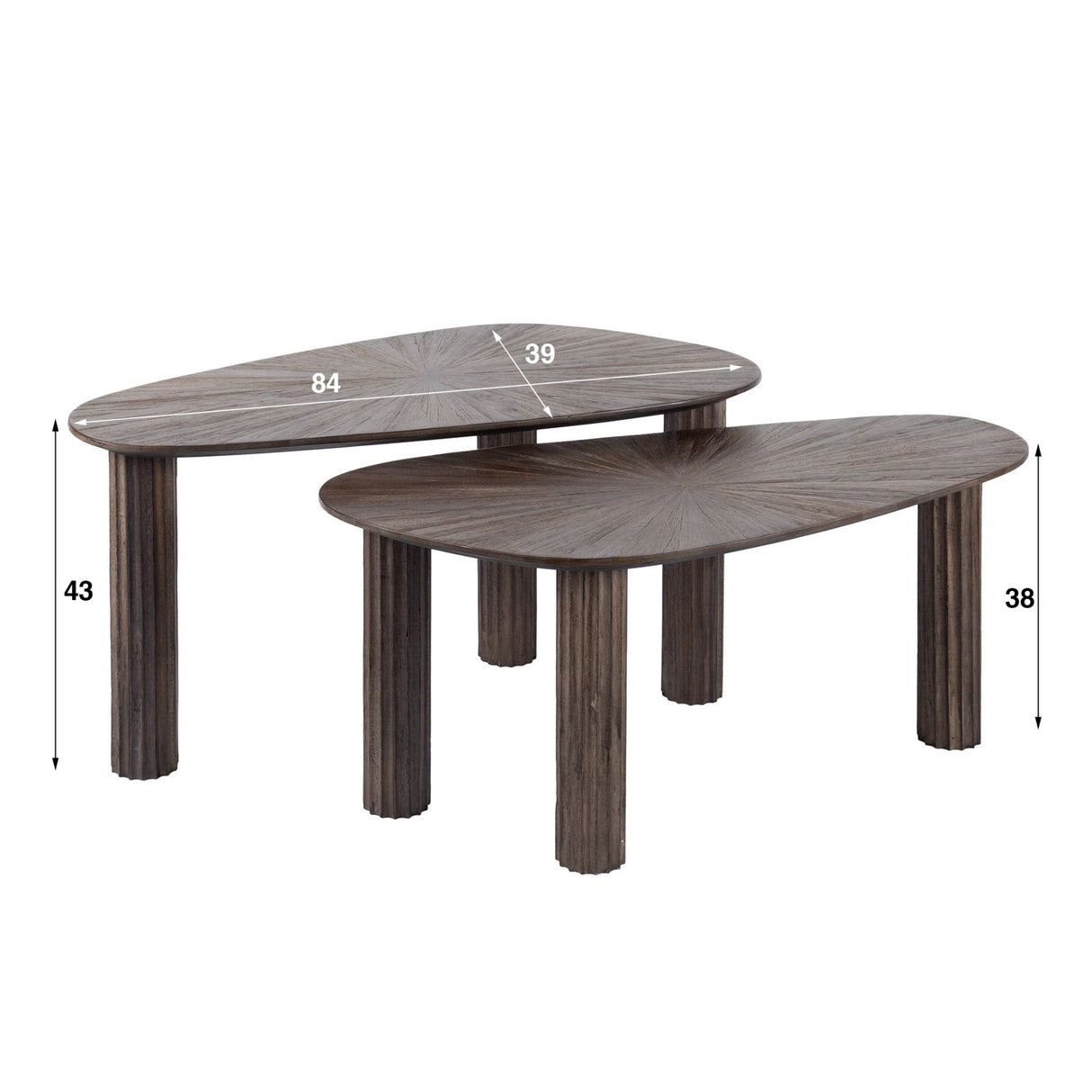 Coffee table set of 2 Myla Organic Teak Wood Brown 