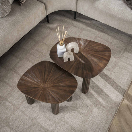 Myla Organic Square Coffee Table Set of 2 Teak Wood Brown 