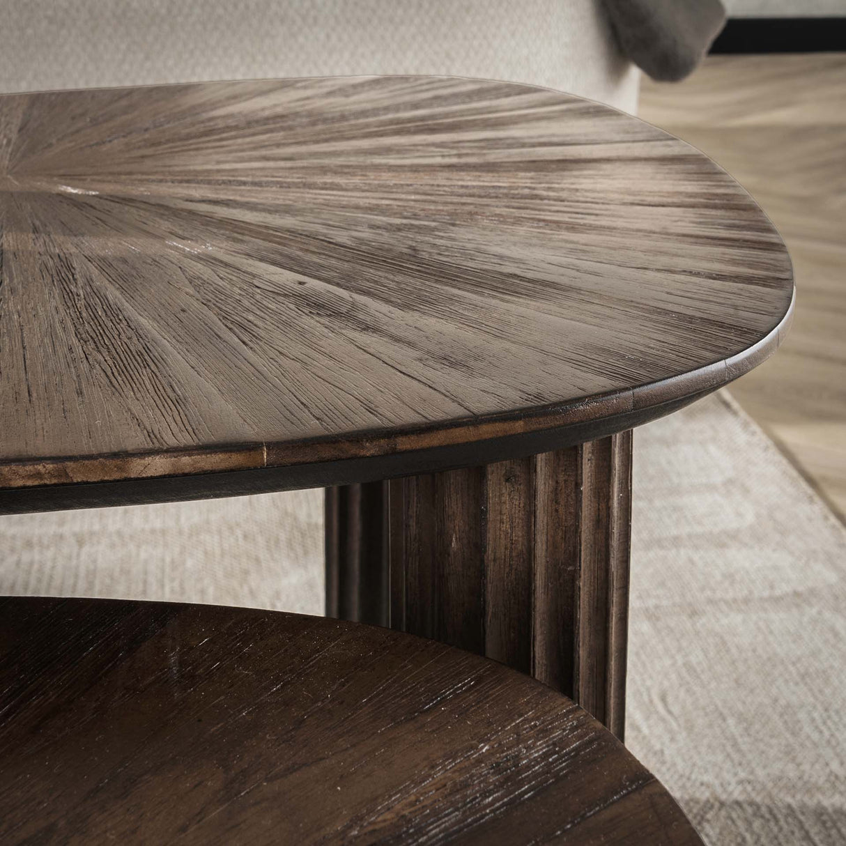 Coffee table set of 2 Myla Organic Square Teak Brown - Japandi