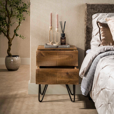 Nachtkastje 2 lades zandkleur mangohout Oona