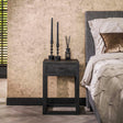 Bedside tables - Bedside table Black Acacia Wood Davey 1 Drawer - Dimehouse