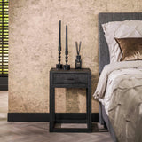 Bedside Table Black Acacia Wood Davey 1 Drawer