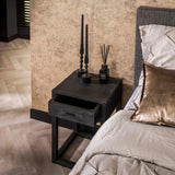 Bedside Table Black Acacia Wood Davey 1 Drawer