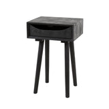 Nightstand Davey Black Acacia Wood with Drawer and Notch