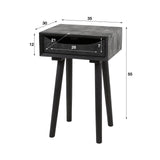 Nightstand Davey Black Acacia Wood with Drawer and Notch