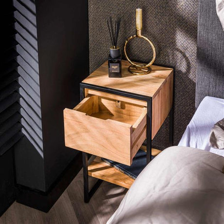 XS Nightstand Milo Acacia Wood Metal 1 Drawer