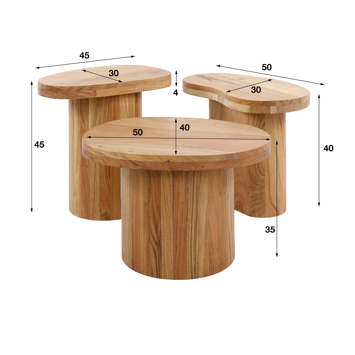 Salontafels - Ronde salontafel set van 3 Adam robuust acaciahout - Dimehouse