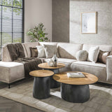 Elva herringbone coffee table set of 3 teak wood - metal frame 