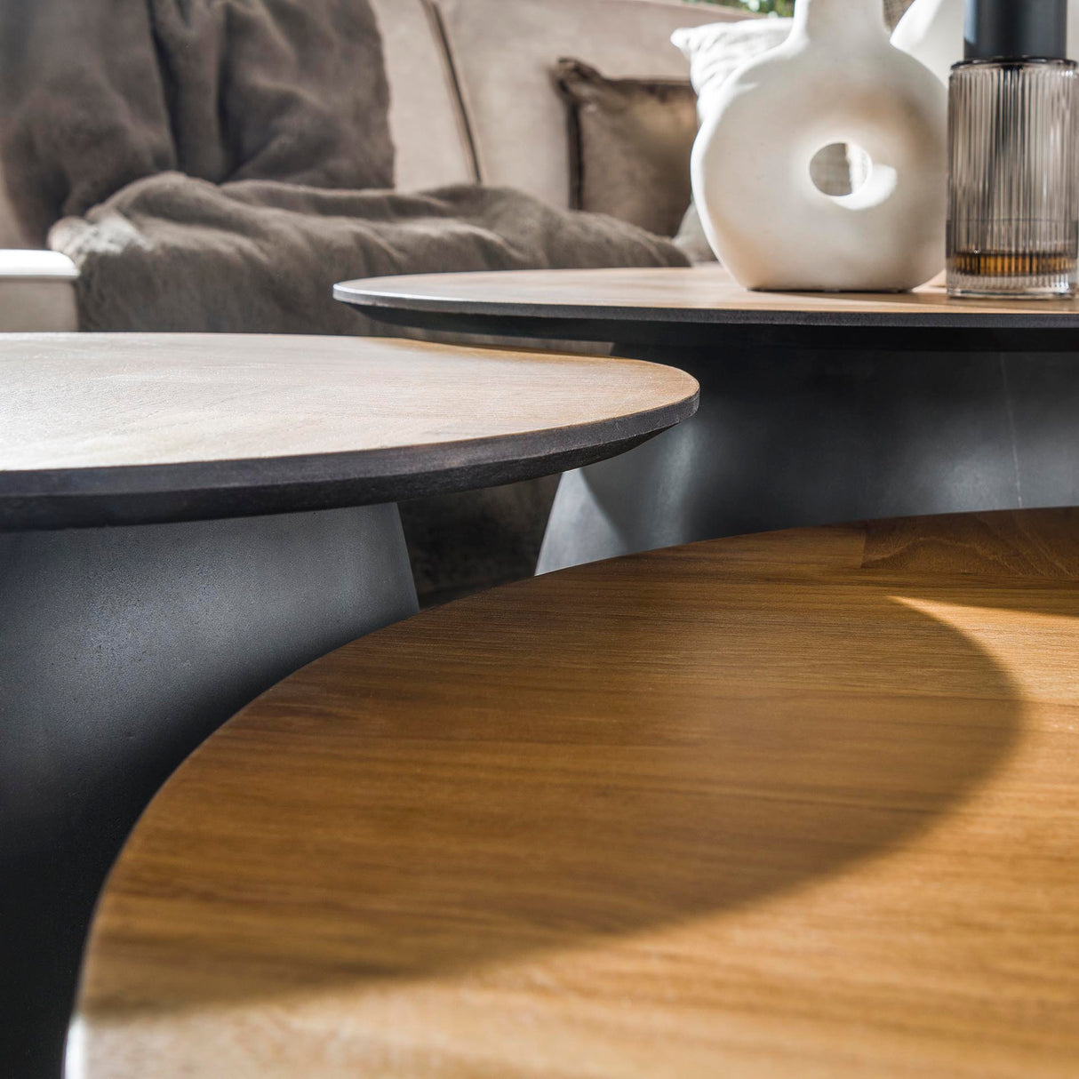 Elva herringbone coffee table set of 3 teak wood - metal frame 