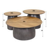 Elva herringbone coffee table set of 3 teak wood - metal frame 