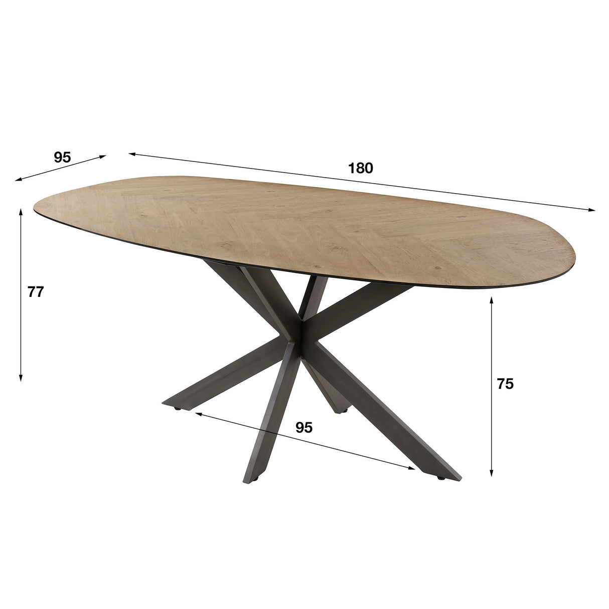 Organic dining table Annemé Herringbone 180 x 95 cm