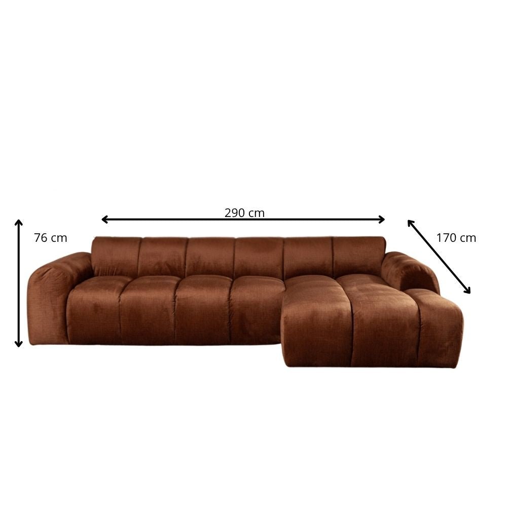 Sofas-Corner sofa with lounge copper velvet textured fabric - stripes - right - Brix-Dimehouse