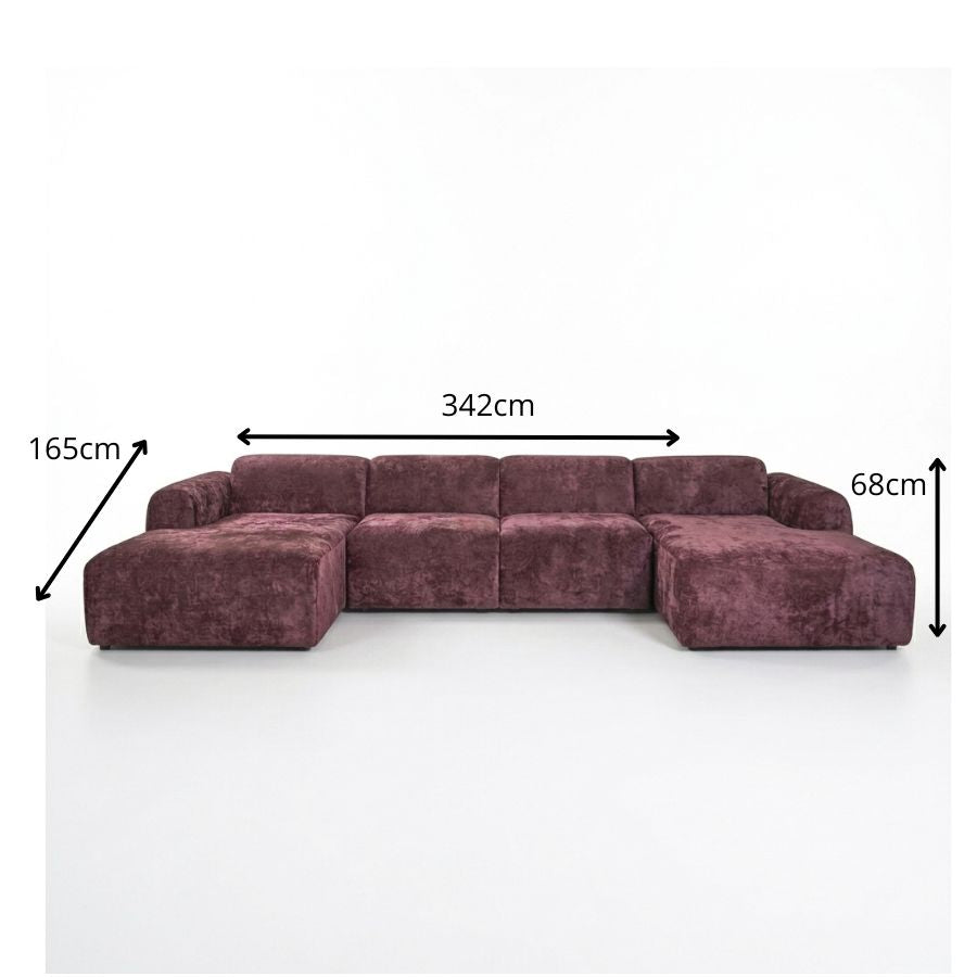 Banken-U-bank paars chenille stof - 342x165 cm - Shane-Dimehouse