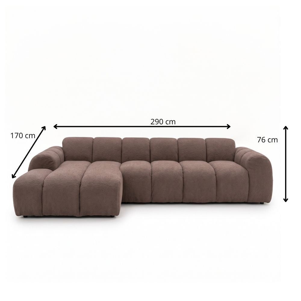 Sofas-Corner sofa with lounge soft brown bouclé fabric - stripes - left - Brix -Dimehouse
