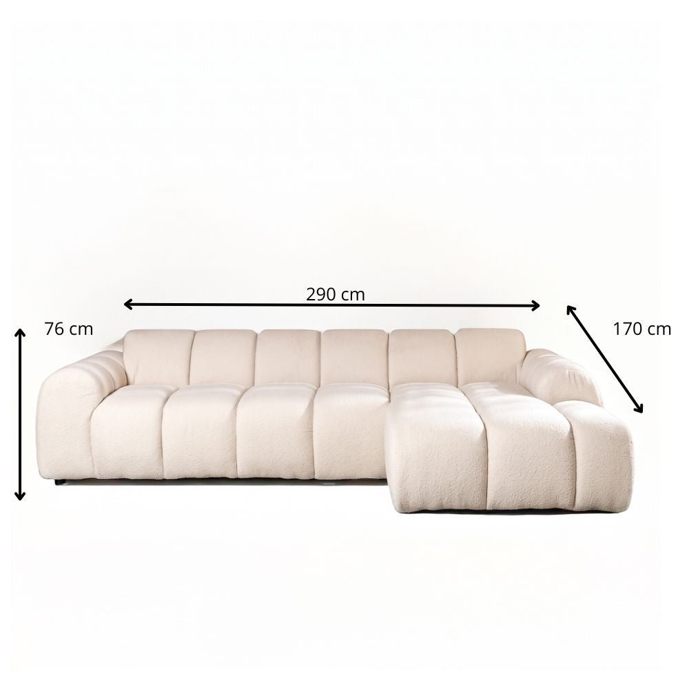 Sofas-Corner sofa with lounge beige bouclé fabric - stripes - right - Brix-Dimehouse