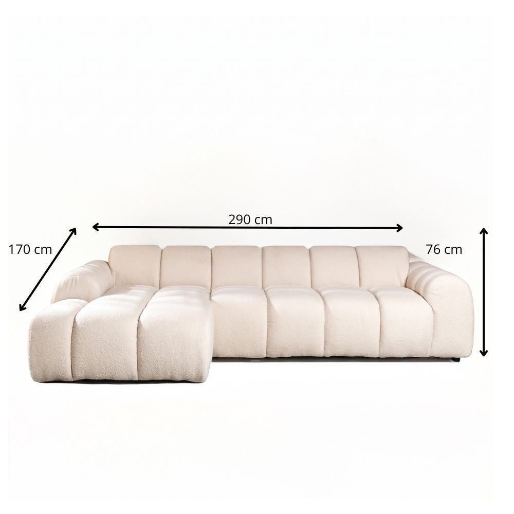 Sofas-Corner sofa with lounge beige bouclé fabric - stripes - left - Brix-Dimehouse
