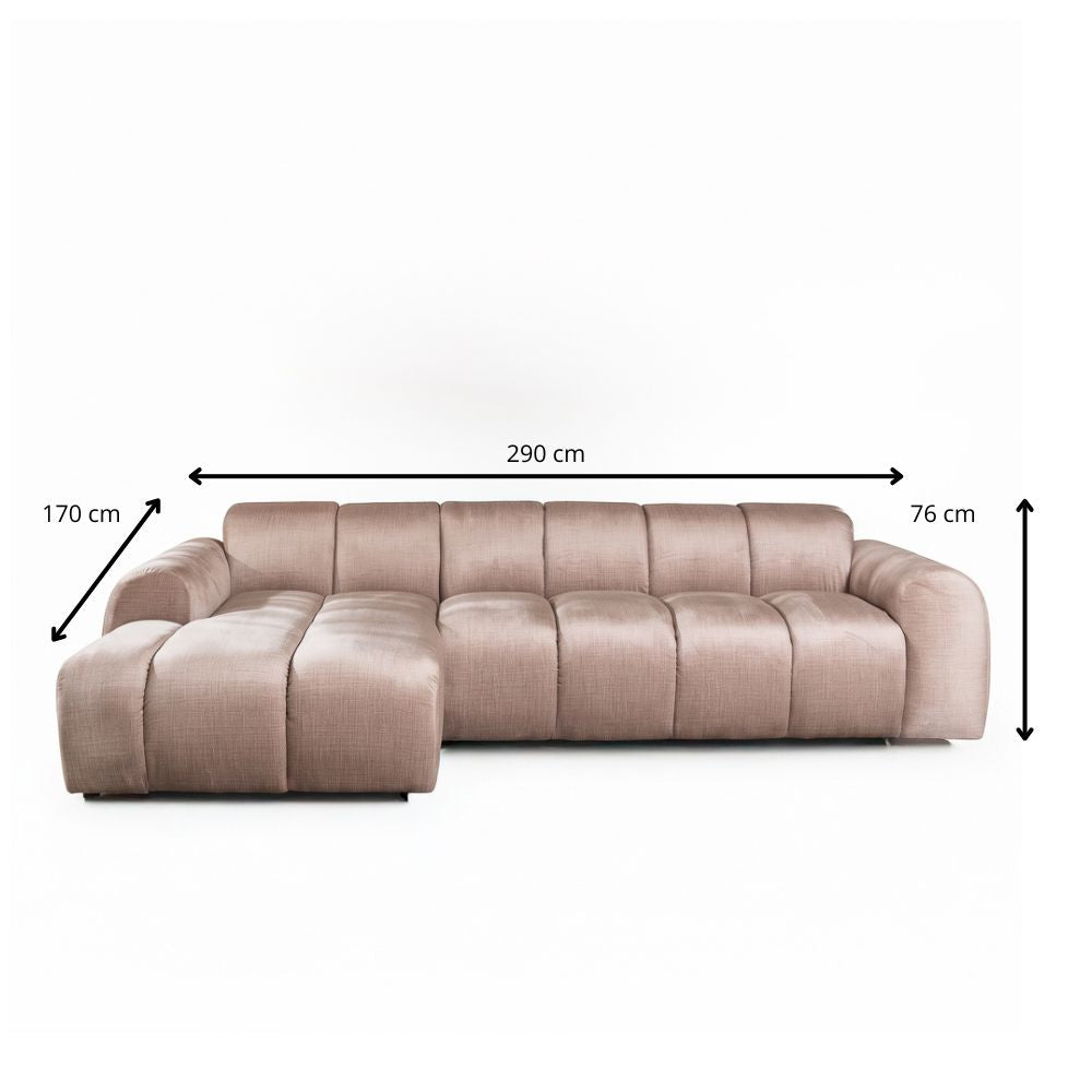 Sofas-Corner sofa with lounge sand velvet textured fabric - stripes - left - Brix-Dimehouse