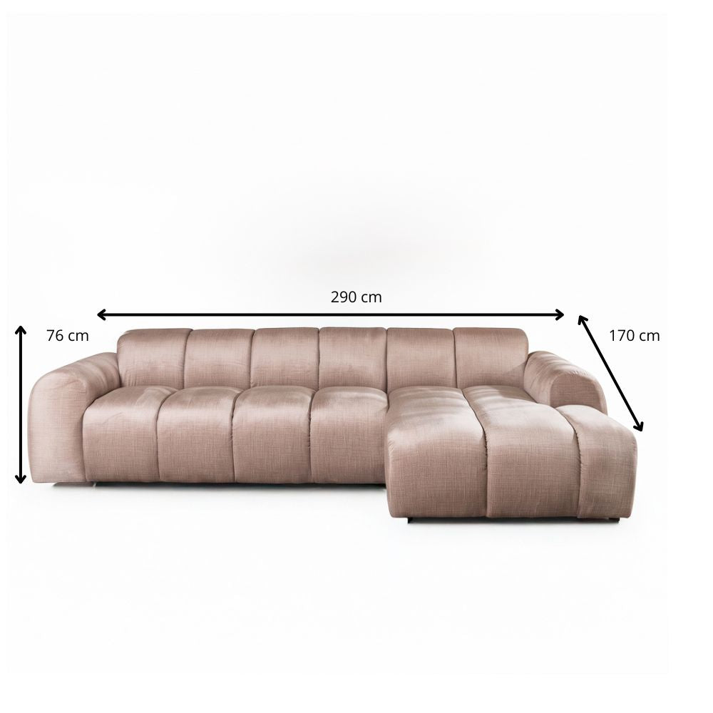 Sofas-Corner sofa with lounge sand velvet textured fabric - stripes - right - Brix-Dimehouse