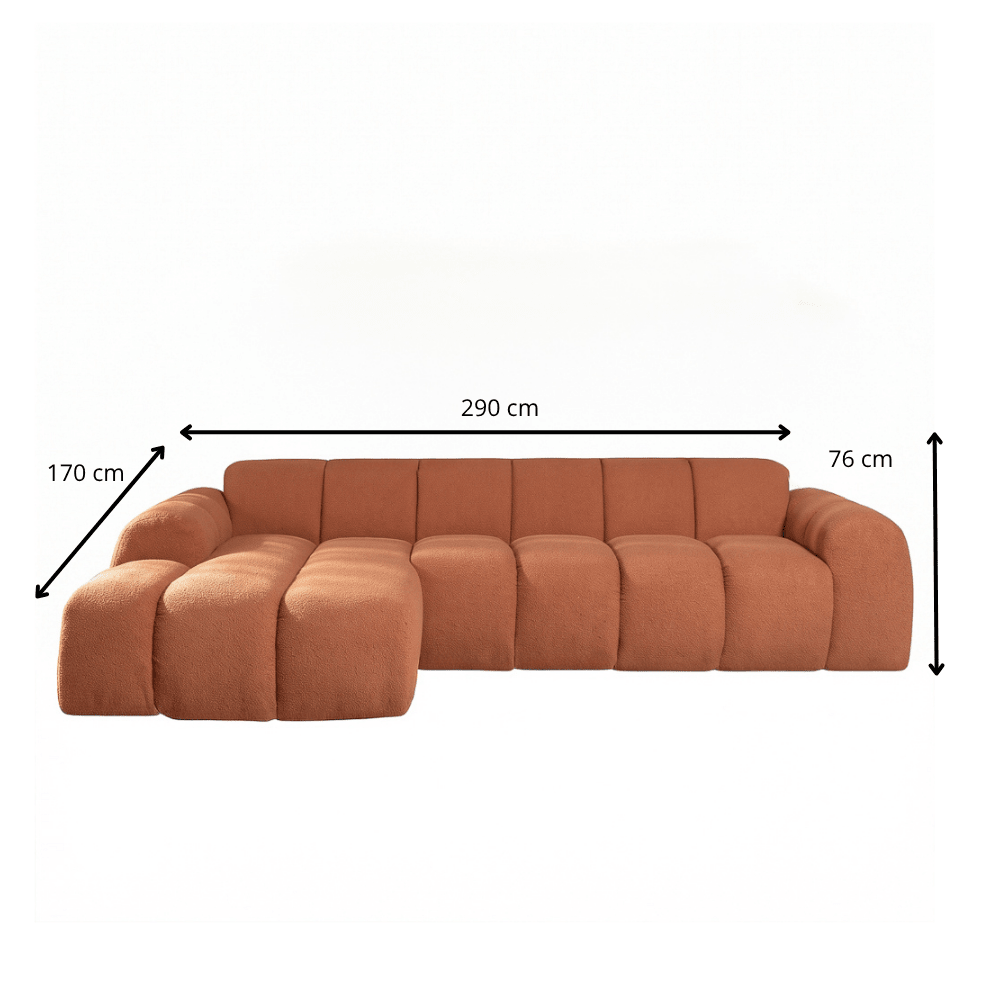 Sofas-Corner sofa with lounge copper bouclé fabric - stripes - left - Brix-Dimehouse