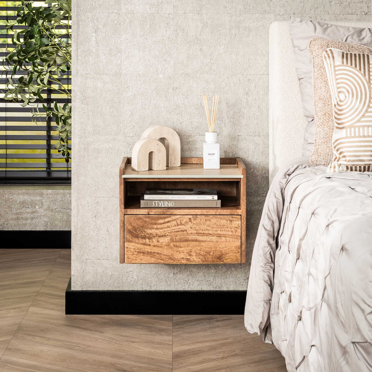 Bedside Tables - Orto Hanging Bedside Table 1 Drawer 1 Compartment Mango wood Ceramics - Dimehouse