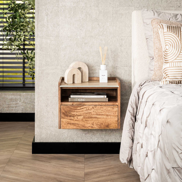 Bedside Tables - Orto Hanging Bedside Table 1 Drawer 1 Compartment Mango wood Ceramics - Dimehouse