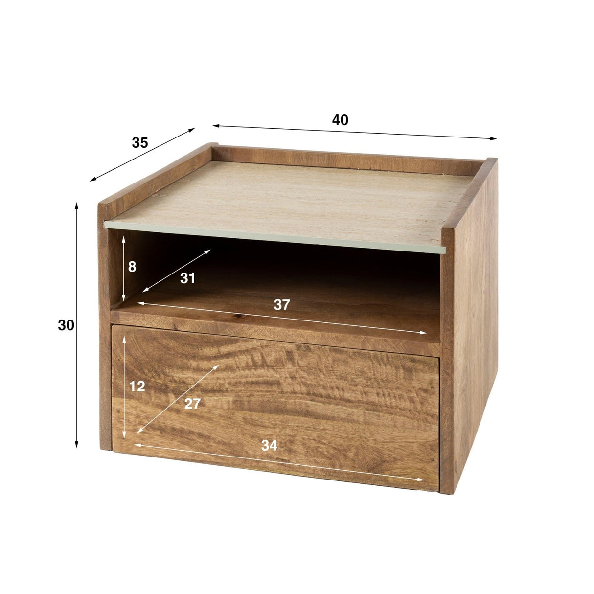 Bedside Tables - Orto Hanging Bedside Table 1 Drawer 1 Compartment Mango wood Ceramics - Dimehouse