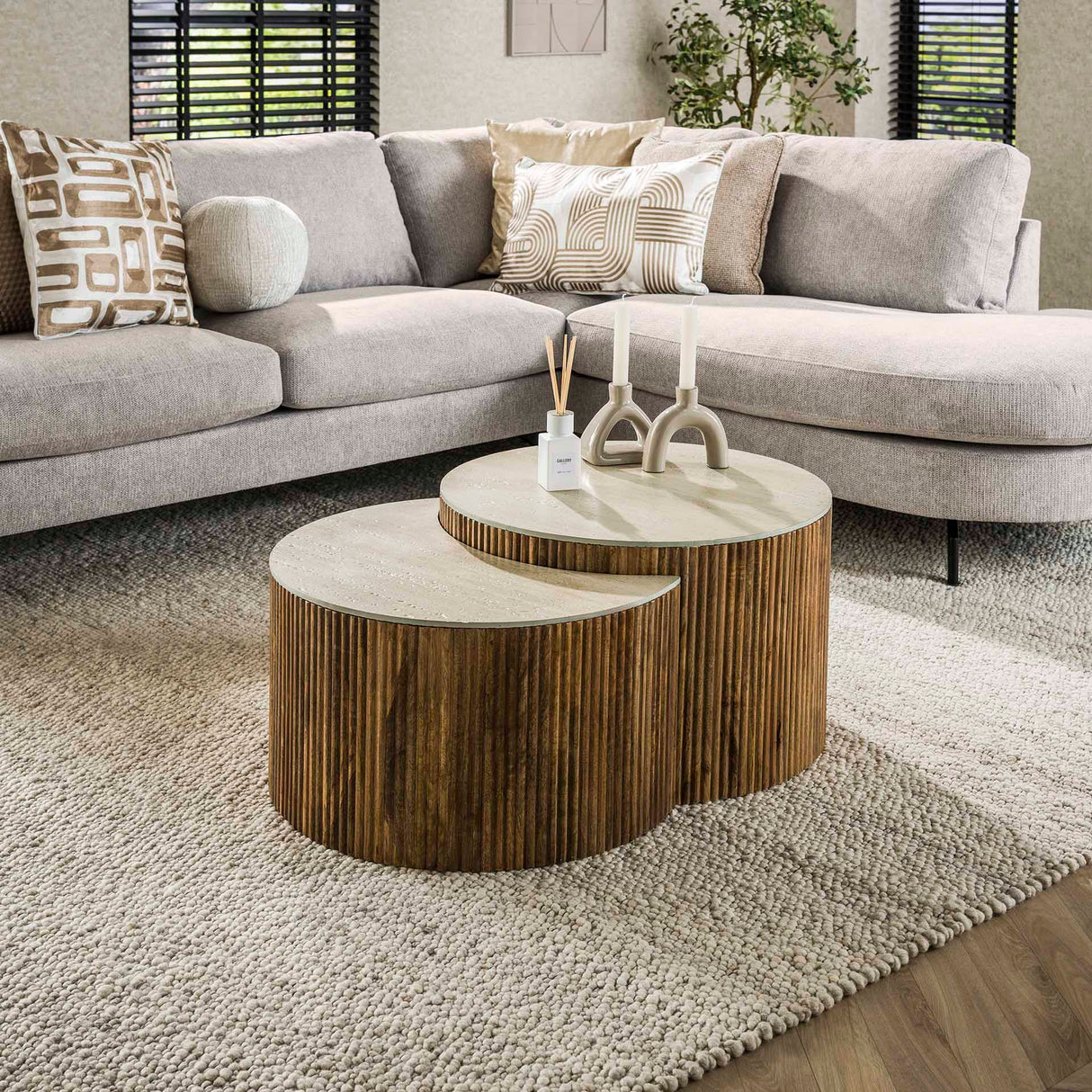 Salontafels - Vento Halfrond Salontafel Set Ø60 Massief Mango Zand - Dimehouse