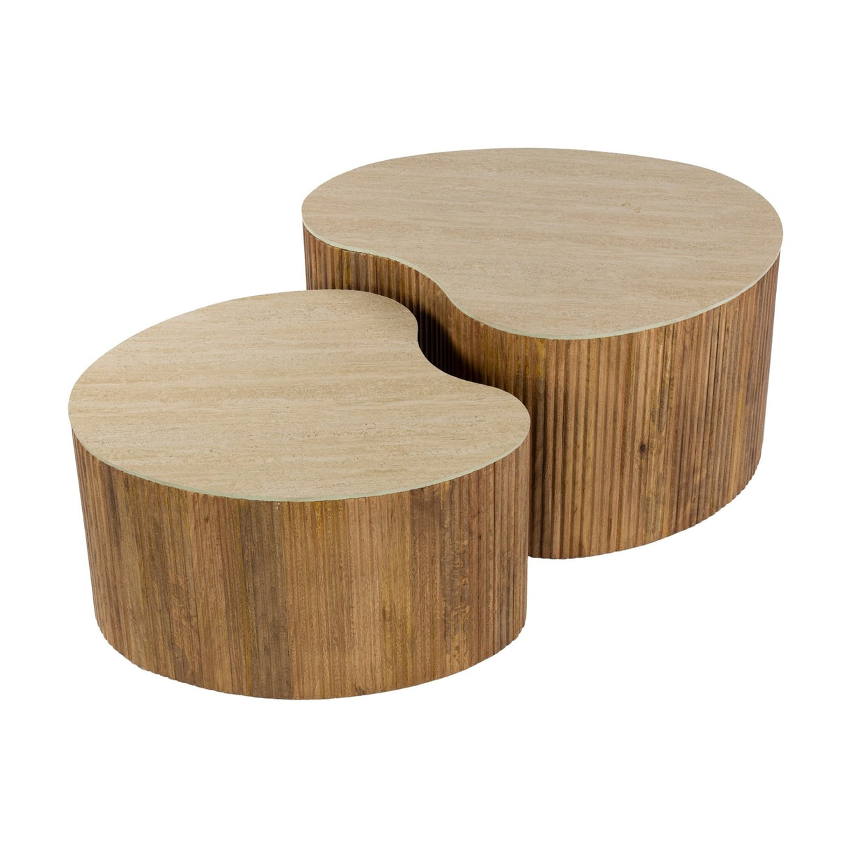 Set of 2 Curved Coffee Tables Mango Sand 