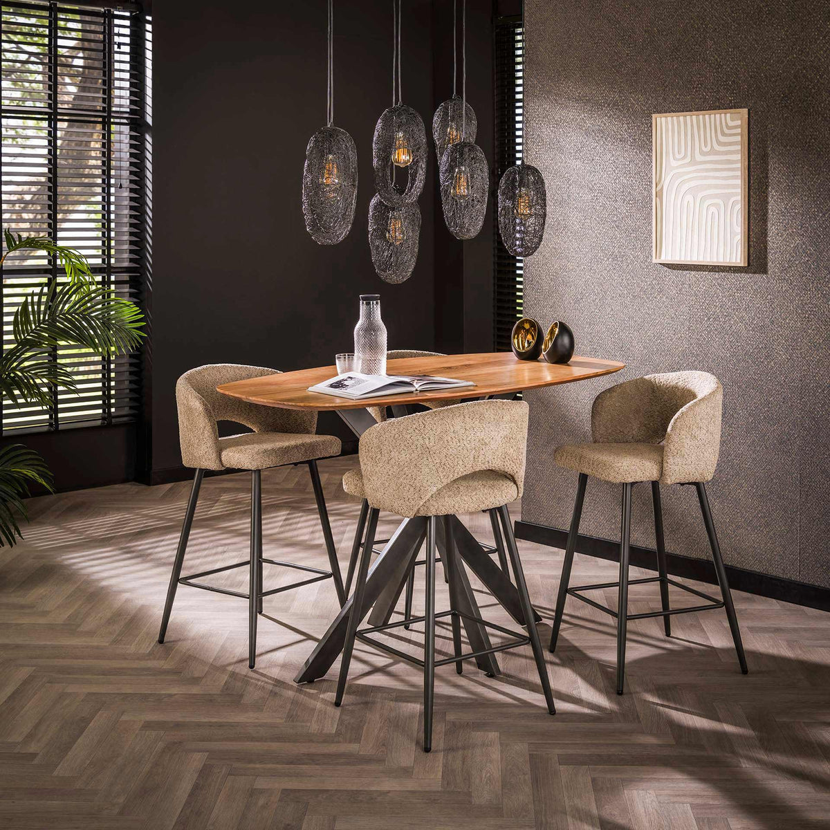 Bar tables - Danish Oval Bar table Acacia wood Daisy 140x80 cm Spider leg - Dimehouse
