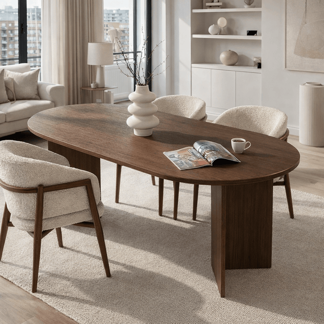 Dining tables - Oval dining table walnut melamine - Japandi - 180x89.5x75 cm - Sota - Dimehouse