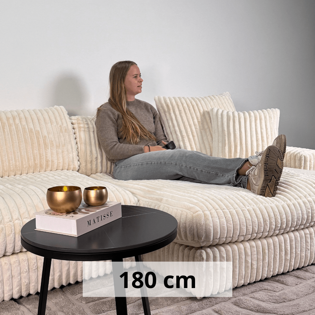 3-seater corner sofa XXL Beige Ribbed sofa Nia